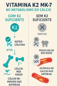 Infográfico sobre os benefícios da vitamina K2 MK-7 para ossos e coração