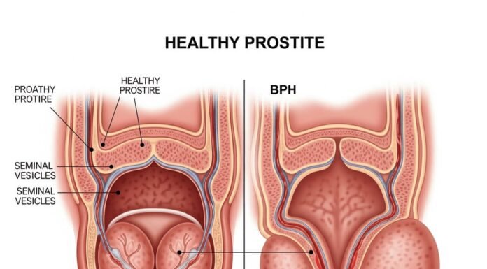 Tratamento da Hiperplasia Prostática Benigna: 7 Opções Seguras e Eficazes Ilustração anatômica da próstata masculina