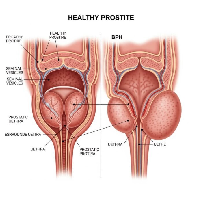 prostata-aumentada-HBP Ilustração anatômica da próstata masculina